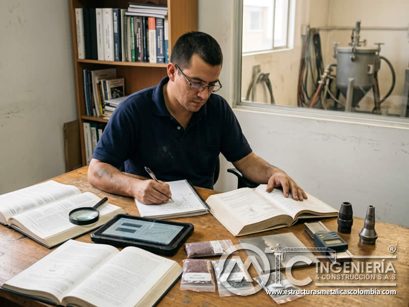 Autoestudio con libros técnicos de sandblasting en Bogotá, Colombia. Montajes, Ingeniería y Construcción. MIC SAS.