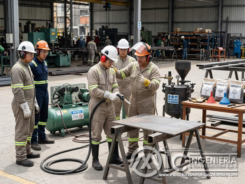 Taller presencial práctico de sandblasting en Bogotá, Colombia. Montajes, Ingeniería y Construcción. MIC SAS.