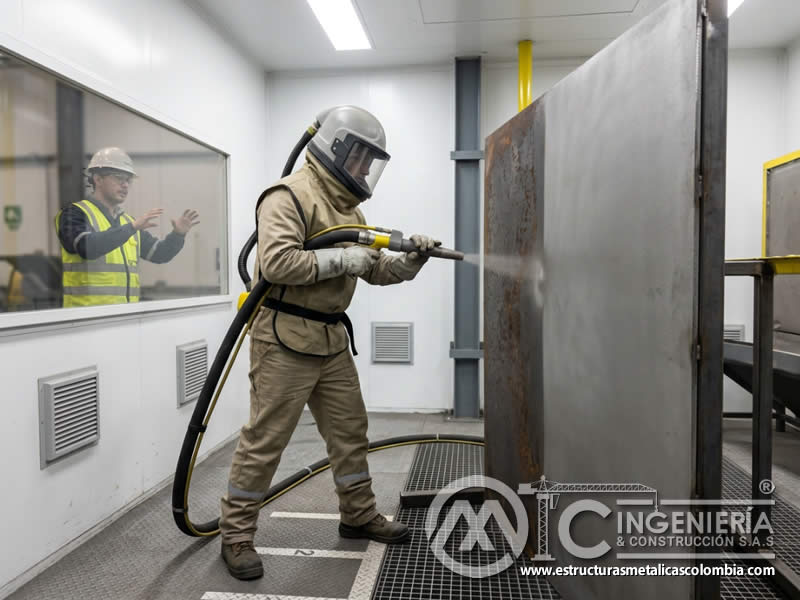 Técnica de aplicación de abrasivo en sandblasting en Bogotá, Colombia. Montajes, Ingeniería y Construcción. MIC SAS. Técnica de aplicación de abrasivo en sandblasting en Bogotá, Colombia. Montajes, Ingeniería y Construcción. MIC SAS.