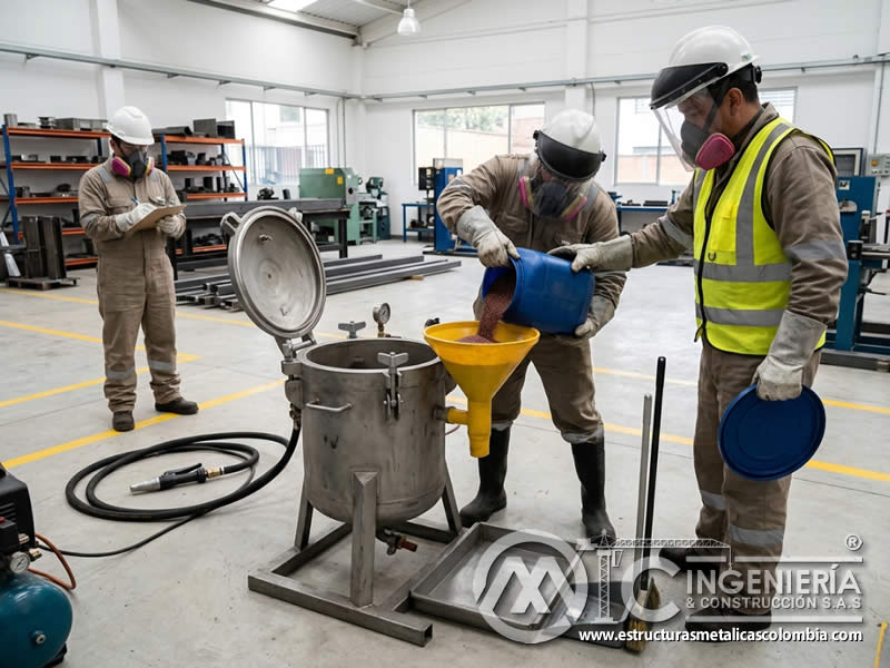 Carga segura de abrasivo para sandblasting en Bogotá, Colombia. Montajes, Ingeniería y Construcción. MIC SAS. Carga segura de abrasivo para sandblasting en Bogotá, Colombia. Montajes, Ingeniería y Construcción. MIC SAS.