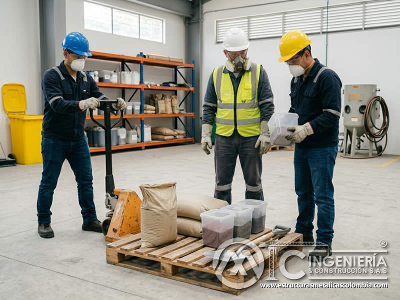 Manejo y almacenamiento de abrasivos de sandblasting en Bogotá, Colombia. Montajes, Ingeniería y Construcción. MIC SAS. Manejo y almacenamiento de abrasivos de sandblasting en Bogotá, Colombia. Montajes, Ingeniería y Construcción. MIC SAS.