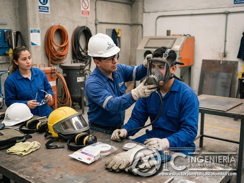 Ajuste de respirador para operario de sandblasting en Bogotá, Colombia. Montajes, Ingeniería y Construcción. MIC SAS. Ajuste de respirador para operario de sandblasting en Bogotá, Colombia. Montajes, Ingeniería y Construcción. MIC SAS.