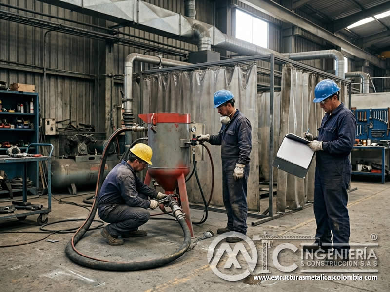 Instalación y puesta en marcha de sandblasting para ROI en Bogotá, Colombia. Montajes, Ingeniería y Construcción. MIC SAS.