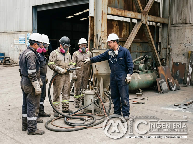 Capacitación en equipo de sandblasting para operarios en Bogotá, Colombia. Montajes, Ingeniería y Construcción. MIC SAS.