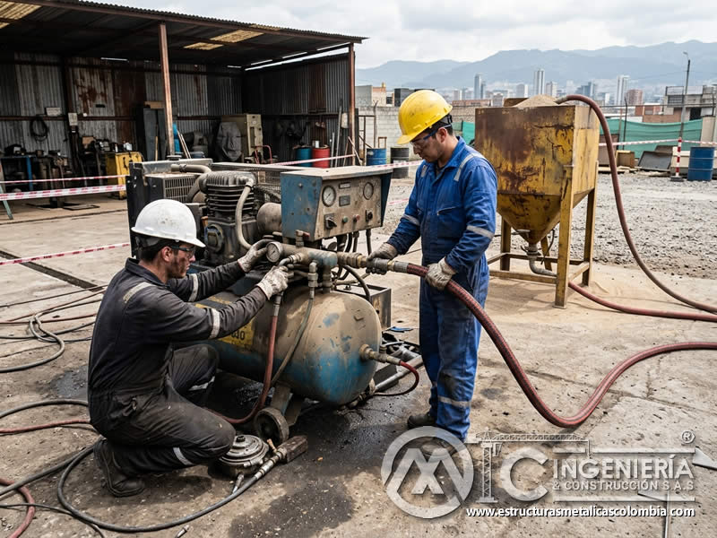 Compresor para sandblasting, capacidad y costo en Bogotá, Colombia. Montajes, Ingeniería y Construcción. MIC SAS.