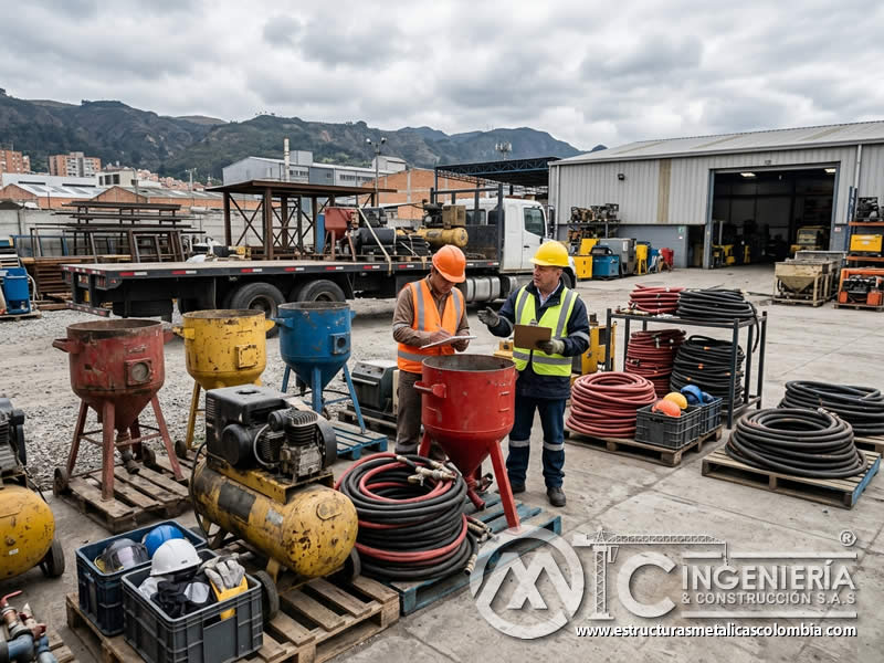 Disponibilidad de equipo de sandblasting en alquiler en Bogotá, Colombia. Montajes, Ingeniería y Construcción. MIC SAS.