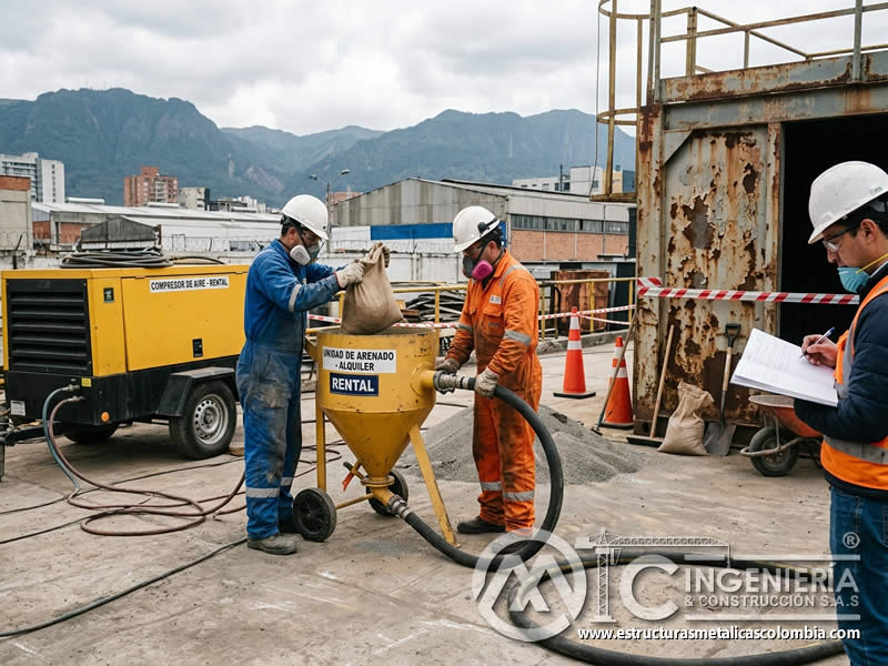 Proyecto corto de sandblasting con alquiler de equipo en Bogotá, Colombia. Montajes, Ingeniería y Construcción. MIC SAS.