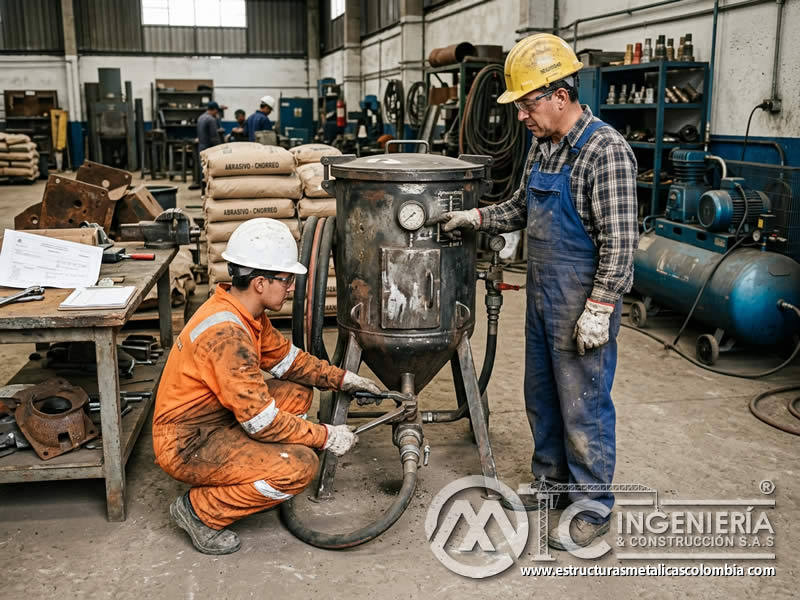 Tolva de sandblasting para alquiler o compra de equipo en Bogotá, Colombia. Montajes, Ingeniería y Construcción. MIC SAS.