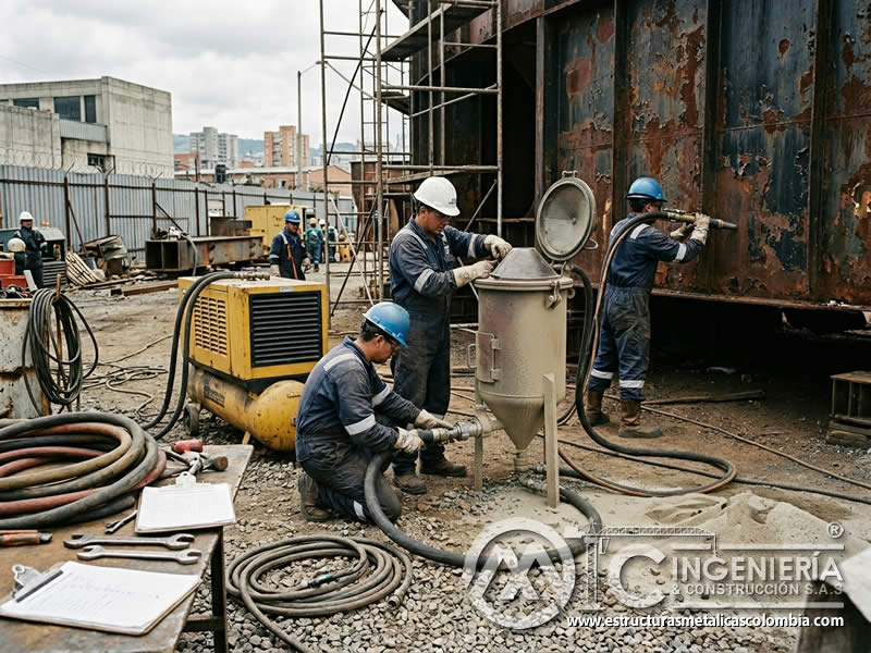 Montaje de equipos de sandblasting y tiempo de trabajo en Bogotá, Colombia. Montajes, Ingeniería y Construcción. MIC SAS. Montaje de equipos de sandblasting y tiempo de trabajo en Bogotá, Colombia. Montajes, Ingeniería y Construcción. MIC SAS.