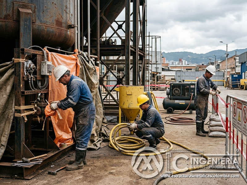 Preparación de área para sandblasting y horas laborales en Bogotá, Colombia. Montajes, Ingeniería y Construcción. MIC SAS. Preparación de área para sandblasting y horas laborales en Bogotá, Colombia. Montajes, Ingeniería y Construcción. MIC SAS.