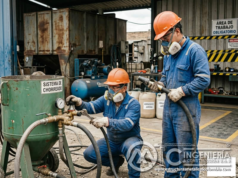 Calibración de presión y flujo en sandblasting en Bogotá, Colombia. Montajes, Ingeniería y Construcción. MIC SAS.