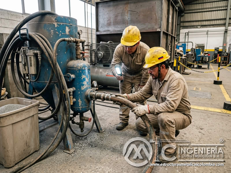 Inspección visual de equipo de sandblasting en Bogotá, Colombia. Montajes, Ingeniería y Construcción. MIC SAS.