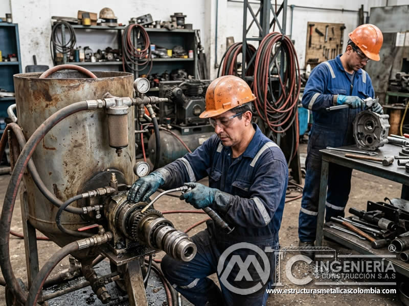 Lubricación de partes móviles de sandblasting en Bogotá, Colombia. Montajes, Ingeniería y Construcción. MIC SAS.