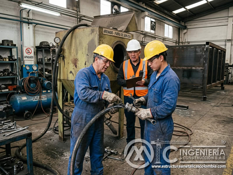 Mantenimiento correctivo por fallas de sandblasting en Bogotá, Colombia. Montajes, Ingeniería y Construcción. MIC SAS.