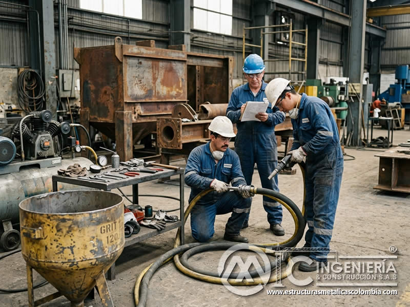 Mantenimiento preventivo de equipo de sandblasting en Bogotá, Colombia. Montajes, Ingeniería y Construcción. MIC SAS.