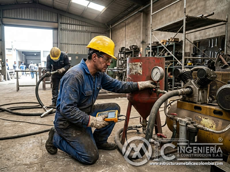 Monitoreo de condición de equipo de sandblasting en Bogotá, Colombia. Montajes, Ingeniería y Construcción. MIC SAS.