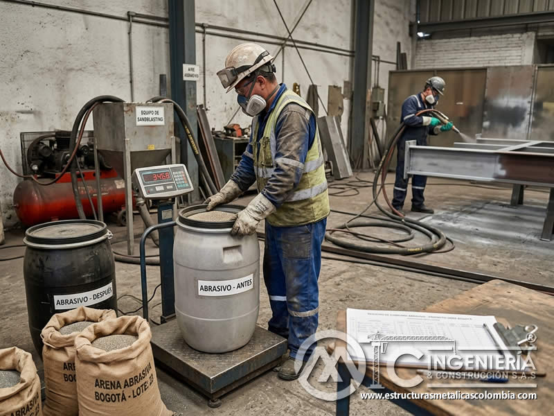 Cantidad de abrasivo utilizado en sandblasting en Bogotá, Colombia. Montajes, Ingeniería y Construcción. MIC SAS.