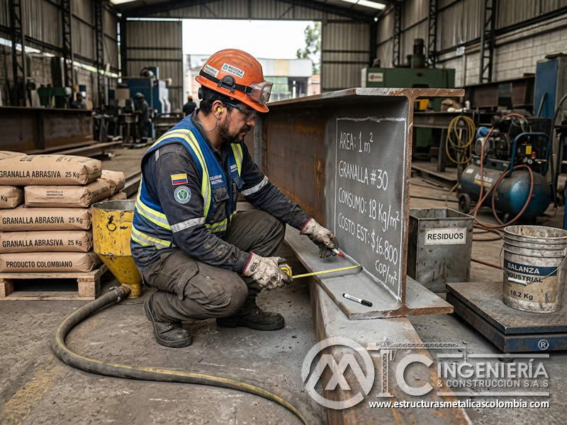 Consumo de abrasivo en sandblasting por metro cuadrado en Bogotá, Colombia. Montajes, Ingeniería y Construcción. MIC SAS.
