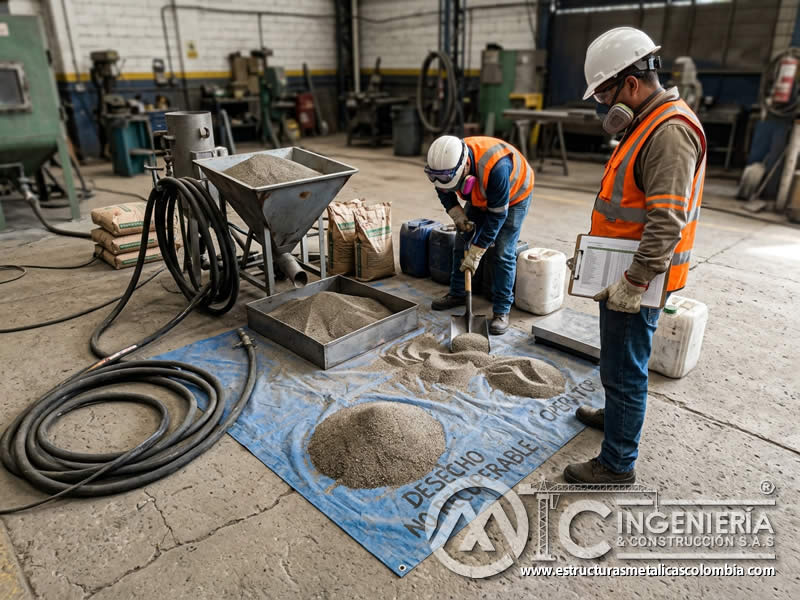 Desperdicio de abrasivo en sandblasting y presupuesto en Bogotá, Colombia. Montajes, Ingeniería y Construcción. MIC SAS.