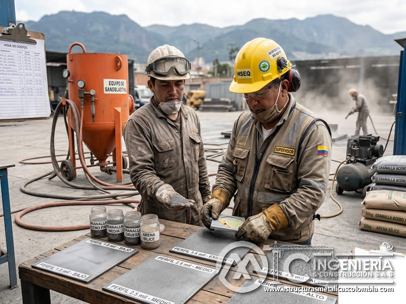 Perfil de anclaje en sandblasting y costo del abrasivo en Bogotá, Colombia. Montajes, Ingeniería y Construcción. MIC SAS.