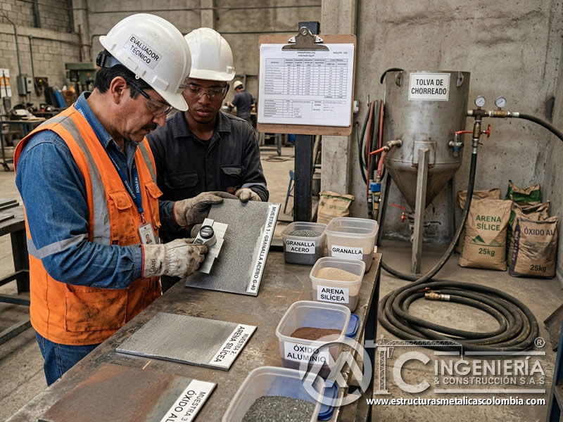 Rendimiento del abrasivo en sandblasting sobre superficie en Bogotá, Colombia. Montajes, Ingeniería y Construcción. MIC SAS.
