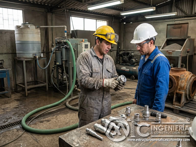 Boquillas de bajo consumo de agua en sandblasting en Bogotá, Colombia. Montajes, Ingeniería y Construcción. MIC SAS.