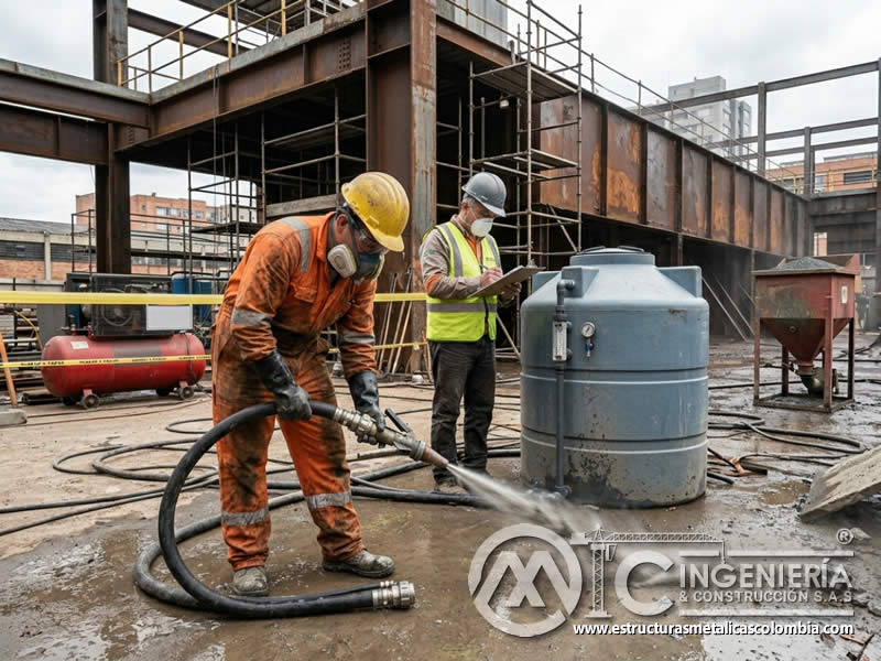 Costo de agua en sandblasting para control de polvo en Bogotá, Colombia. Montajes, Ingeniería y Construcción. MIC SAS.