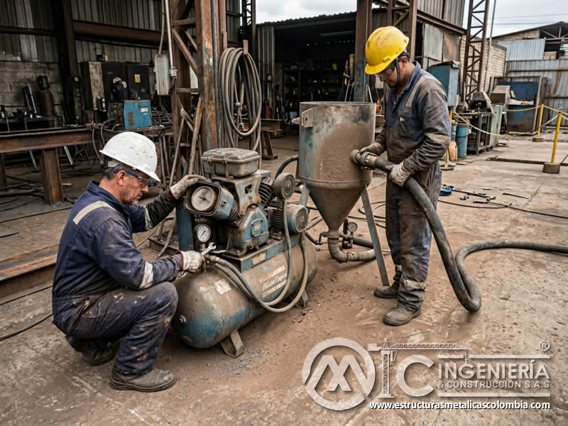 Eficiencia de compresor de sandblasting y ahorro de energía en Bogotá, Colombia. Montajes, Ingeniería y Construcción. MIC SAS.