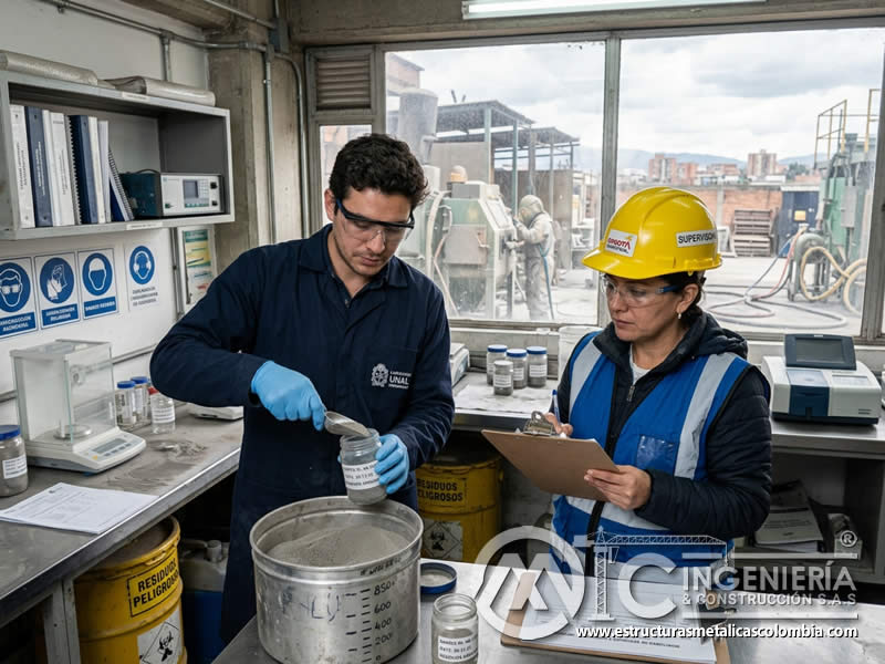 Monitoreo de residuos de sandblasting en laboratorio en Bogotá, Colombia. Montajes, Ingeniería y Construcción. MIC SAS.