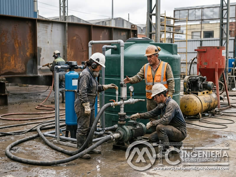 Reciclaje de agua en sandblasting y reducción de costos en Bogotá, Colombia. Montajes, Ingeniería y Construcción. MIC SAS.