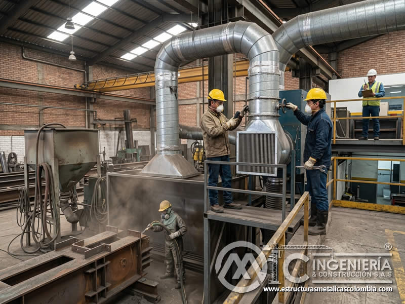 Ventilación de sandblasting para control de polvo y costos en Bogotá, Colombia. Montajes, Ingeniería y Construcción. MIC SAS.