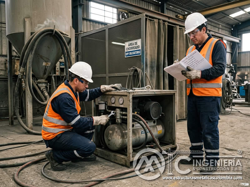 Energía eficiente en compresor de sandblasting en Bogotá, Colombia. Montajes, Ingeniería y Construcción. MIC SAS.