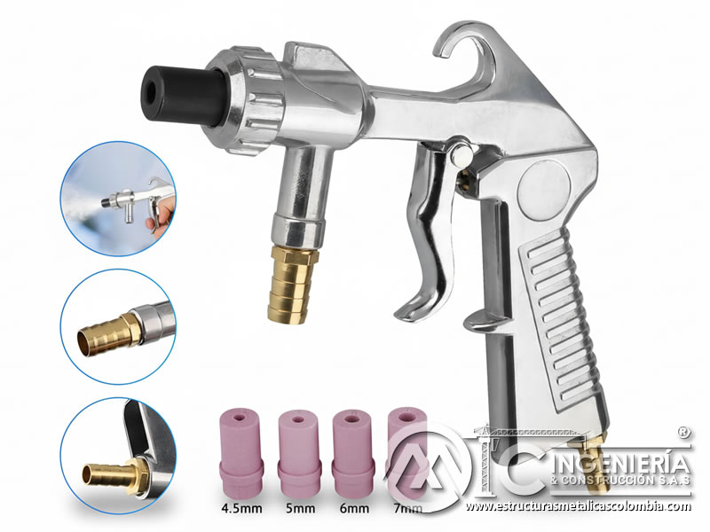 Pistola de sandblasting con boquillas cerámicas y diámetros en Bogotá, Colombia. Montajes, Ingeniería y Construcción. MIC SAS.