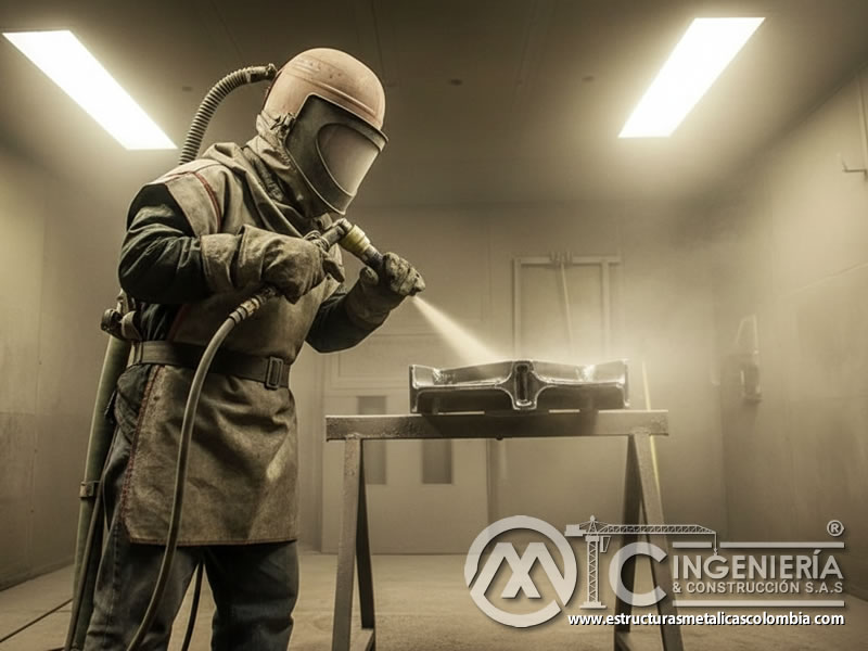 Visibilidad reducida por polvo en cabina de chorro abrasivo en Bogotá, Colombia. Montajes, Ingeniería y Construcción. MIC SAS.