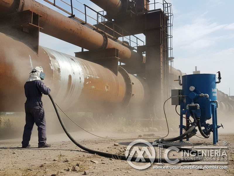 Chorro de arena para la limpieza de tuberías industriales en Bogotá, Colombia. Montajes, Ingeniería y Construcción. MIC SAS.