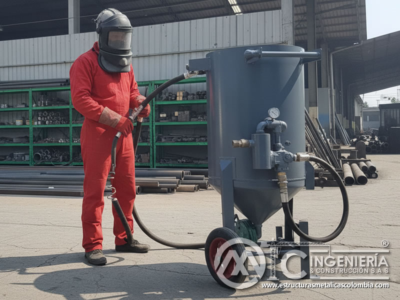 Chorro de arena para la preparación de superficies con abrasivos industriales en Bogotá, Colombia. Montajes, Ingeniería y Construcción. MIC SAS.