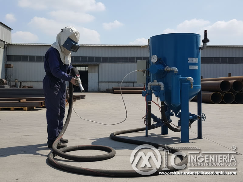Equipo de sandblasting con caudal de aire y presión óptima en Bogotá, Colombia. Montajes, Ingeniería y Construcción. MIC SAS.