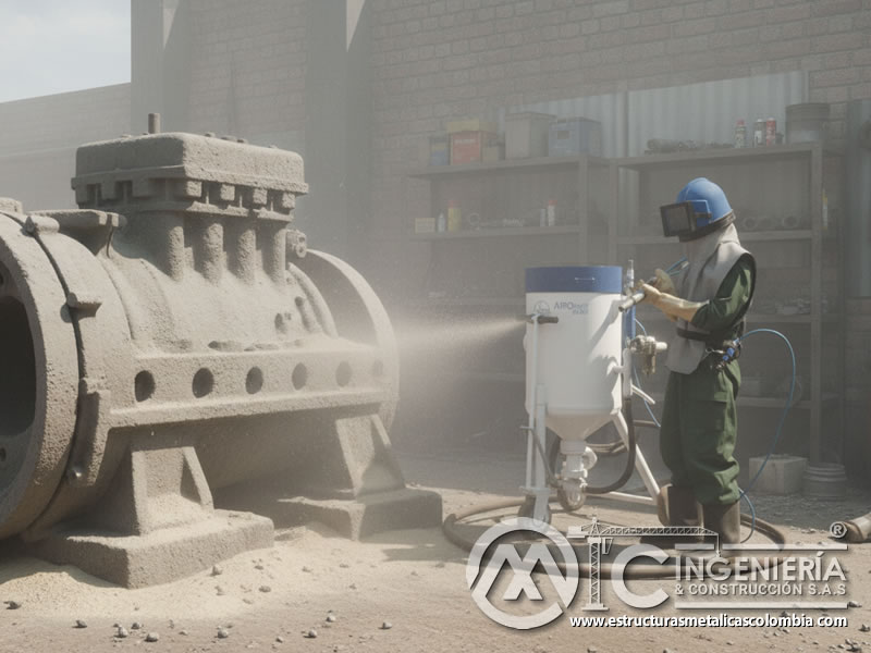 Limpieza industrial con chorro abrasivo en maquinaria pesada en Bogotá, Colombia. Montajes, Ingeniería y Construcción. MIC SAS.