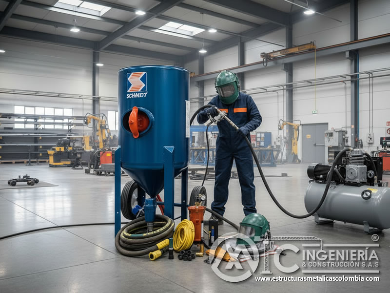 Limpieza industrial con sandblasting y EPP completo en Bogotá, Colombia. Montajes, Ingeniería y Construcción. MIC SAS.