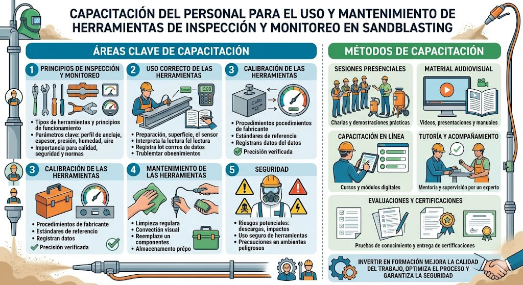Capacitación del personal para el uso y mantenimiento de herramientas de inspección y monitoreo en sandblasting en Bogotá, Colombia. Montajes, Ingeniería y Construcción. MIC SAS.