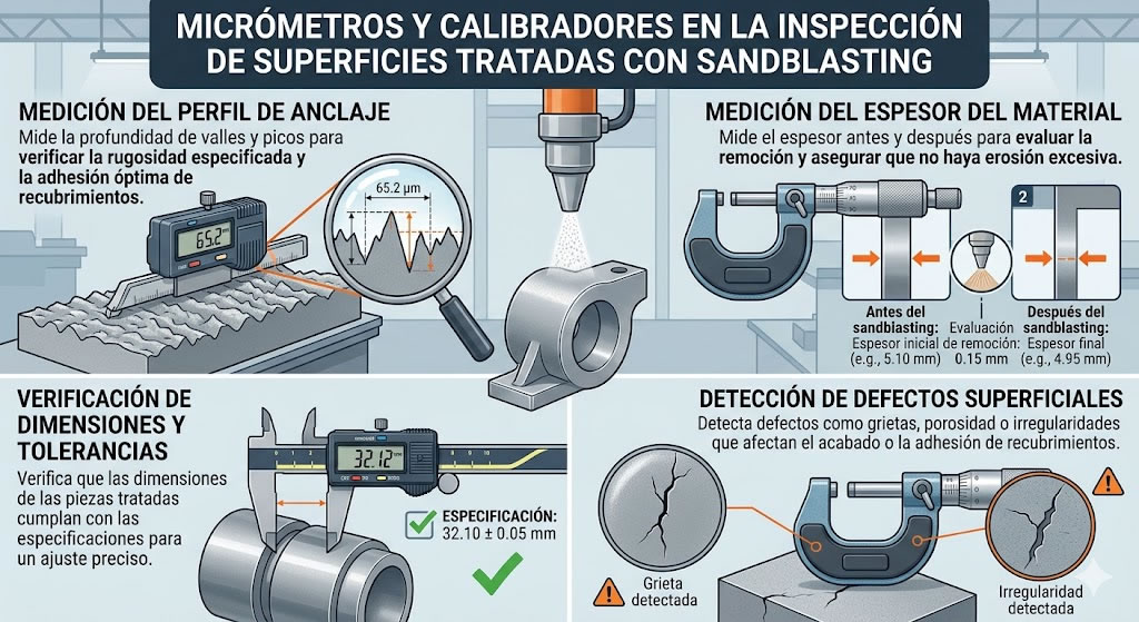 Micrometros y calibradores en la inspección de superficies para el sandblasting en Bogotá, Colombia. Montajes, Ingeniería y Construcción. MIC SAS.