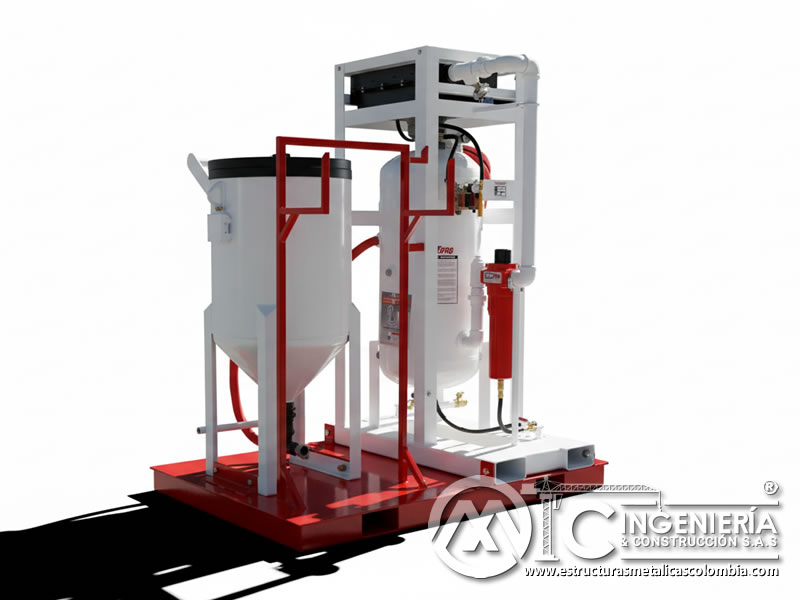 Equipo de limpieza industrial con tolva y secador de aire integrado para sandblasting en Bogotá, Colombia. MIC SAS.