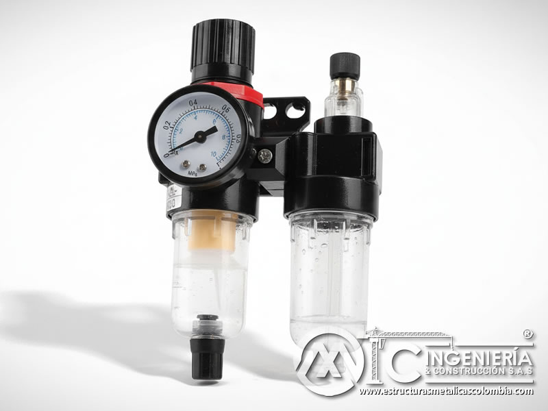 Filtro y regulador de aire con manómetro para el chorro de arena en Bogotá, Colombia. MIC SAS.