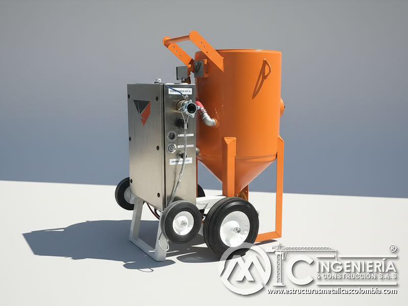 Máquina de granallado portátil con tolva y sensores de humedad para sandblasting en Bogotá, Colombia. MIC SAS.