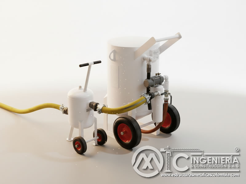 Sistema de arenado con separador de humedad y depósito de abrasivo en Bogotá, Colombia. MIC SAS.