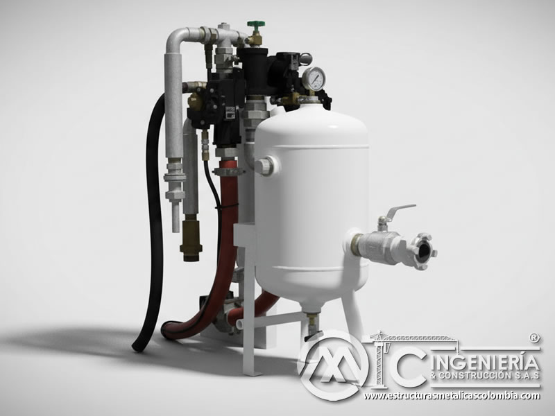Sistema de chorro abrasivo con purgadores automáticos y manómetros en Bogotá, Colombia. MIC SAS.