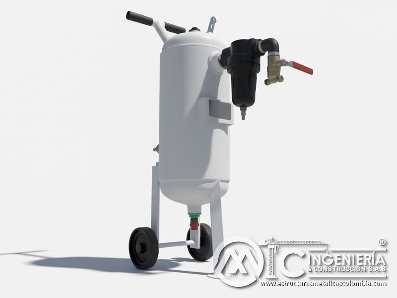 Tanque de arenado portátil con filtro separador de humedad para sandblasting en Bogotá, Colombia. MIC SAS.