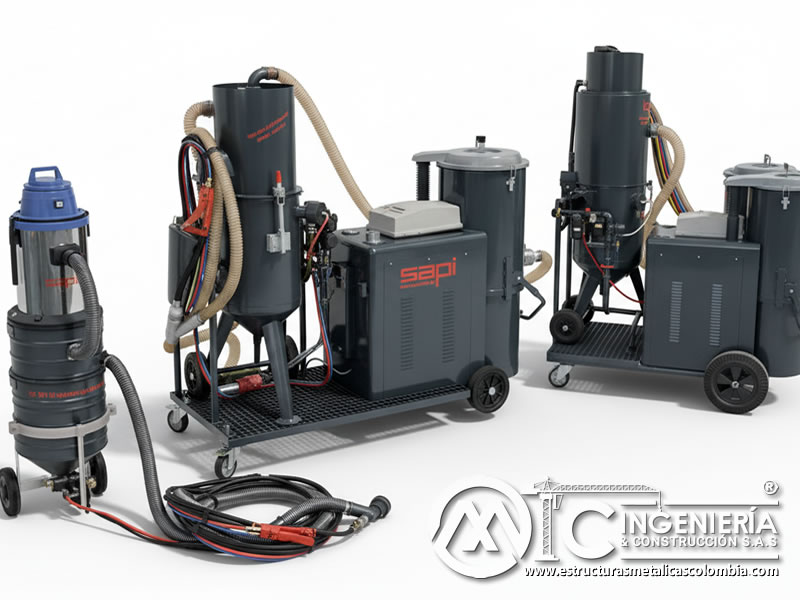 Equipos de arenado con recuperación de abrasivos y aspiración en Bogotá, Colombia. Montajes, Ingeniería y Construcción. MIC SAS.