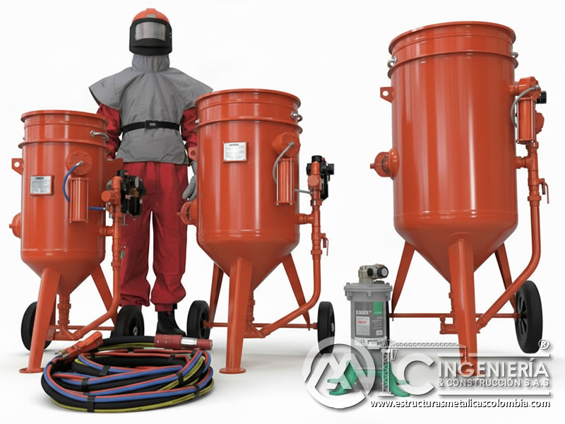 Equipos de presión para chorro de arena en múltiples capacidades en Bogotá, Colombia. Montajes, Ingeniería y Construcción. MIC SAS.