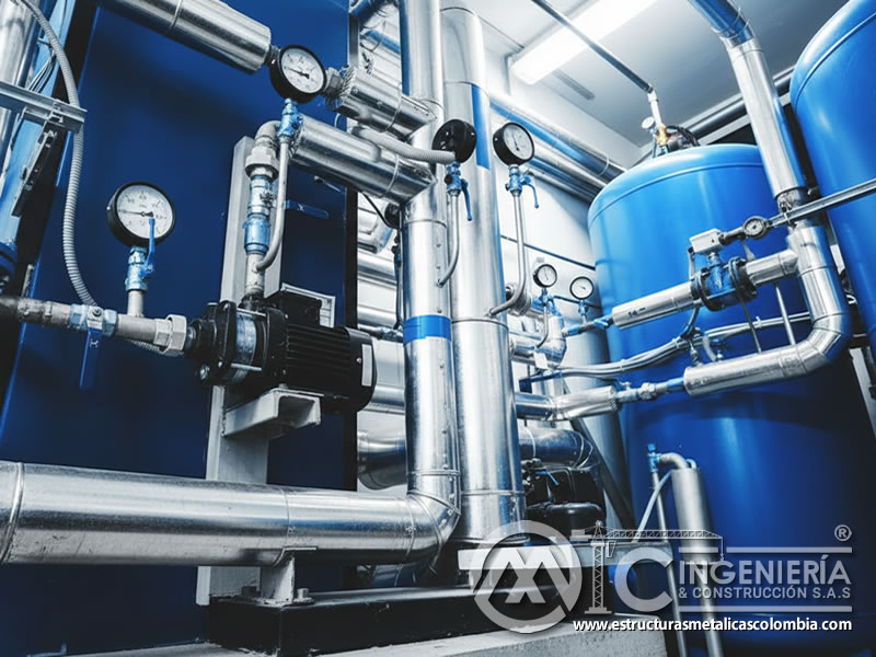 Manómetros y tuberías en sistema de presión para limpieza abrasiva en Bogotá, Colombia. Montajes, Ingeniería y Construcción. MIC SAS.